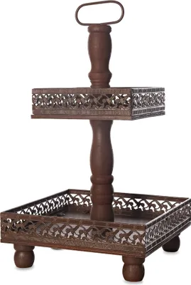 Produktbild von Melko Etagere Servierplatte 2 Etagen Obstschale Gebäck Kuchenstand - Braun Metall