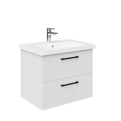 Productafbeelding van Creavit D10 wastafelonderkast, badkamerkast, 60 cm, wit, soft-close sluiting, MDF, 2 lades, vochtbestendig, hangend