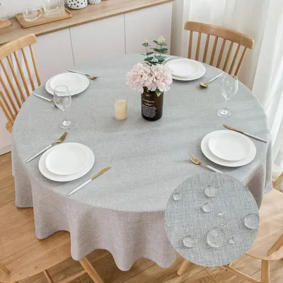 Immagine prodotto di Tovaglia rotonda, aspetto lino, 160 cm di diametro, idrorepellente, color grigio chiaro, in poliestere