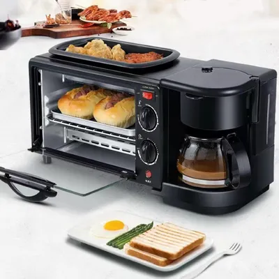 Produktbild von Minibacköfen, 3 in 1 Backofen, 12L Minibackofen, 60 Min Timer, Ofen,  , Pizzaofen, 800W, (100-230 °C), Frühstücksmaschine, Kaffeekanne 350 ml