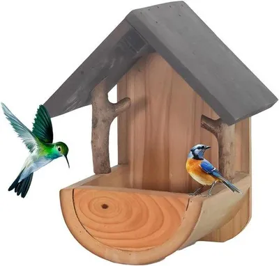 Produktbild von Vogelhaus aus Holz – Futterhaus für den Garten – Vögel füttern – Wetterbeständiges Design – 24,7 x 20 x 17 cm – Holzfarbe