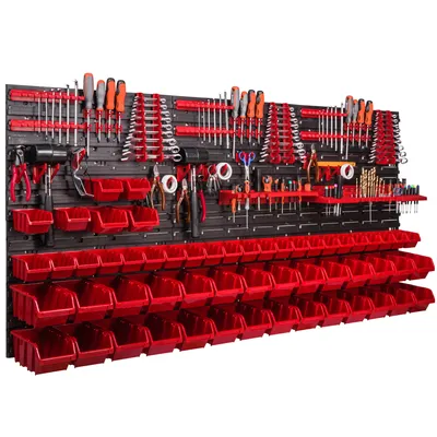 Obrázek produktu pro Nástěnný panel na nářadí 172x78 cm s 56 ks. Krabic závěsný Boxy se sadou držáků plastová