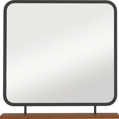 Image de Miroir mural Fortuna Lai 55 x 55,5 cm Miroir d'entrée avec tablette en bois, miroir rectangulaire, miroir décoratif pour chambre à coucher, salle de bains, noir