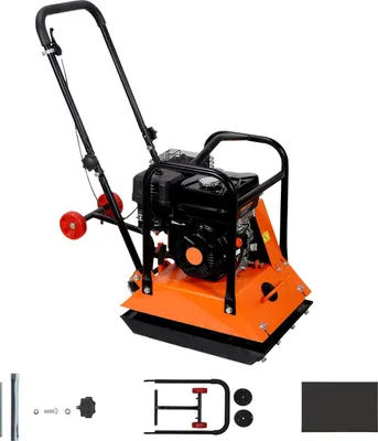 Produktbild von SucceBuy Benzinbetriebene Rüttelplatte, 6,5 PS (212 CC) Motor, 6400 U/min Vibrationsleistung, 15 kN Verdichtungsdruck, Platte 530x400 mm, Handgeführtes Gerät für Pflasterarbeiten, Asphalt und Fundamente