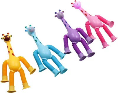 Productafbeelding van Giraffe telescopische zuignap - 4 stuks LED noviteit zuignap - Grappige pop buizen sensorisch speelgoed