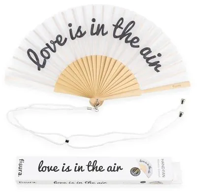 Zdjęcie produktu dla Wachlarz drewniany na ślub dekoracja love is in the air czarno biały