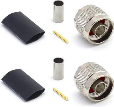 Produktbild von N Stecker RG58 LMR195 RG303 RG141 RG142 RG400 N-Typ Stecker RF Crimp Typ Koaxialkabelstecker vernickelt mit vergoldetem Pin (2er-Pack)