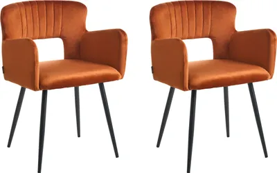 Produktbild von BELIANI Esszimmerstuhl Orange Polsterbezug mit Armlehnen vier stabilen Beinen Wohnzimmer Esszimmer Küche Elegant Klassisch