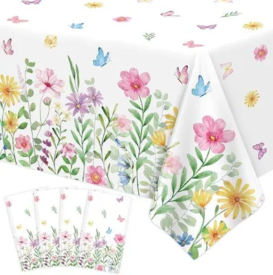 Immagine prodotto di Ultiluxe tovagliolo - tovagliolo floreale - decorazione da tavola - 130 x 220 cm - festa decorativa - farfalle - idrorepellente - plastico - Bianco/Ve