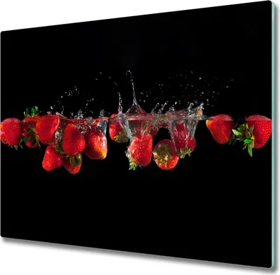 Produktbild von Glas Herdabdeckplatte 60x52 cm Spritzschutz Glasabdeckplatte Schneidebrett Erdbeeren Wasser