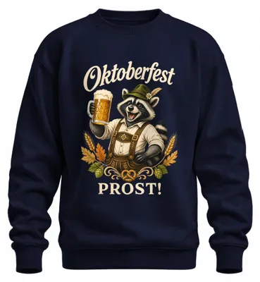 Productafbeelding van , proost, wasbeerprint, leren broek, traditioneel shirt, dirndl, sweatshirt, trui, marineblauw, maat L