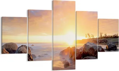 Produktbild von Bild auf Leinwand - Leinwandbild - Meer Strand Felsen - 125x70cm - Wand Bild - Wanddeko - Leinwanddruck - Bilder - Kunstdruck - Wanddekoration - Leinwand bilder - Wandkunst - EA125x70-3649
