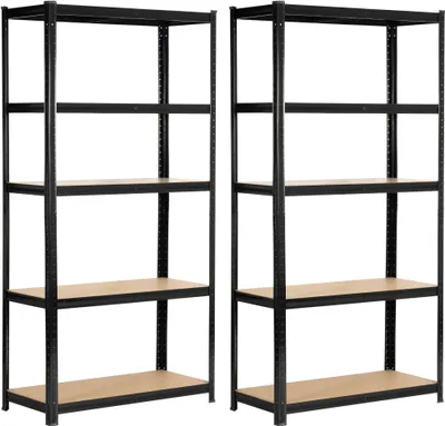 Produktbild von 2er Set Schwerlastregal Schwarz 80 cm 10 Regalböden B80xH40xT180 cm