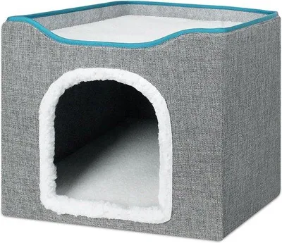 Image de Cachette pour chat Famanu avec griffoir et balle de jeu - Gris - 42 x 42 x 35 cm