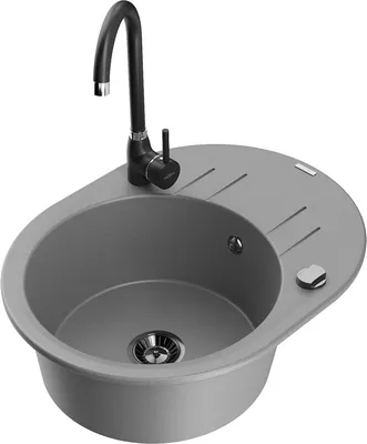 Produktbild von Mexen Kevin 1 Becken-Granitspüle mit Abtropffläche und Mischbatterie Telma, Grau - 6517-71-670200-70-B
