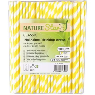 Produktbild von NATURE Star Papiertrinkhalme Classic 197 mm gelb/weiß 100 Stück