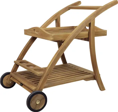Produktbild von AXI Adi Servierwagen aus Teak Holz mit abnehmbarem Tablett  & Flaschenhalter | Küchenwagen mit Rollen für Garten, Balkon, Terrasse | Rollwagen für Outdoor / Küche aus Teakholz | 70 x 48 x 70 cm