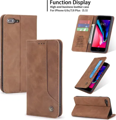 Produktbild von iPhone 8 Plus Hülle, LaimTop Retro Kunstledertasche Schutzhülle mit Kartenfach Standfunktion für iPhone 8 Plus / 7 Plus / 6 Plus / 6s Plus Braun