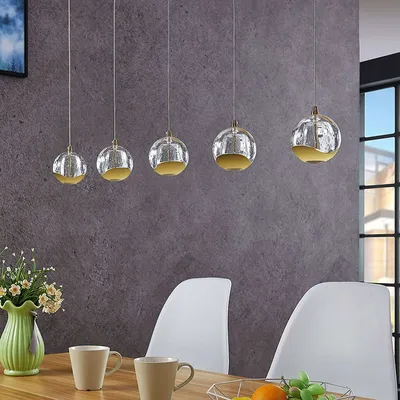 Produktbild von Lindby Modern Moderne plafondlamp goud met glas 5-flammig-lichts op rij incl. LED - Hayley / Innenbeleuchtung / Wohnzimmerlampe / Schlafzimmer / Küche /Stahl Länglich / (nicht austauschbare) LED Max. 5 x 5 Watt