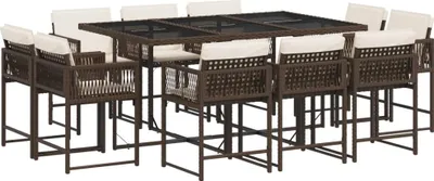 Obrázek produktu pro vidaXL 11dílný zahradní jídelní set s polštáři Brown Poly Rattan