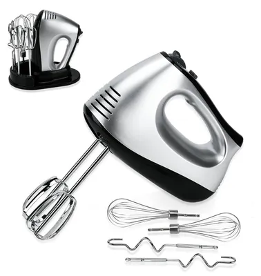 Handmixer 300 W, 5 Stufen + Turbo, 6 Edelstahl-Aufsätze, Anti-Spritz-Design