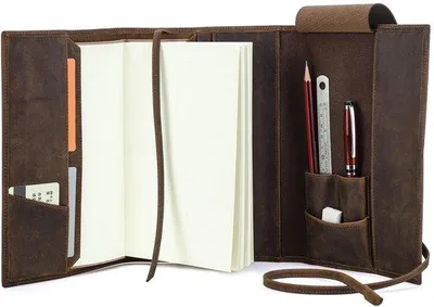 Produktbild von Notizbuchhülle A5 aus Leder – Echtes Leder – Vintage-Design – Stifthalterung – Schutzhülle – Langlebig und elegant – Notizbuchhülle