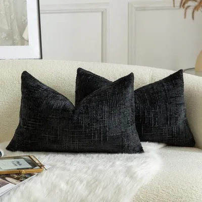 2 Chenille-Sofakissenbezüge 30x50 cm schwarz