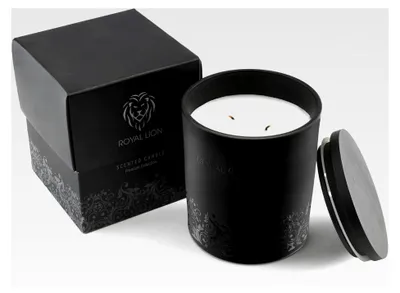 Produktbild von Duftkerze im Glas mit Holzdeckel - 100% natürliche Sojawachskerze, handgegossen, groß, 300 g, 75 h Brenndauer - Aromatherapie (Amber)