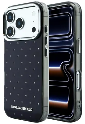 Obrázek produktu pro Pouzdro na mobil Karl Lagerfeld, technologie IML, s kamínky a potiskem loga, galvanizované, pro iPhone 18 Pro / 17 Pro, černé barvy