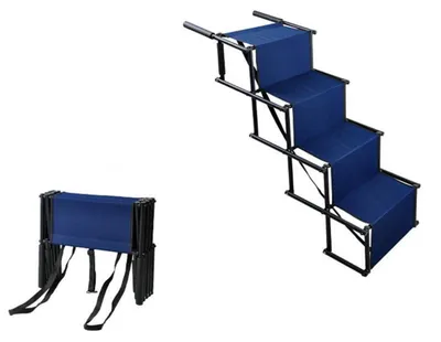 Immagine prodotto di Rampa per auto pieghevole, 4 gradini, blu scuro, dimensioni 101x75x47 cm, portata massima 80 kg