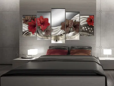 Produktbild von Akustikbild Blumen Abstrakt 200x100 cm Bilder Akustikschaum Hochleistungsschallabsorber Schallschutz Leinwand 5 tlg Wandbild Raumakustik Schalldämmung b-B-0078-b-o
