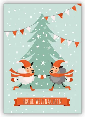 Produktbild von 4x Lustige Weihnachtskarte mit tanzenden Schafen: Frohe Weihnachten