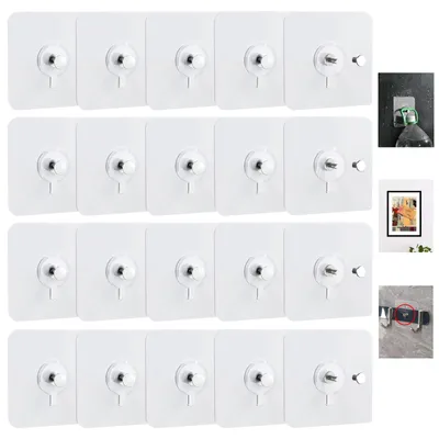 Produktbild von 20 selbstklebende Aufhängehaken, transparent, kein Bohren erforderlich, wasserfest, selbstklebend, zum Aufhängen von Fotos, Postern, Gemälden und Dekorationsbildern.