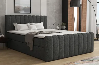 Produktbild von MR GROUP Boxspringbett mit Bettkasten ASTI, 160x200, dunkelgrau, H3 geflechtes Stoff Polsterbett mit Matratze, Topper Doppelbett Bett für Schlafzimmer