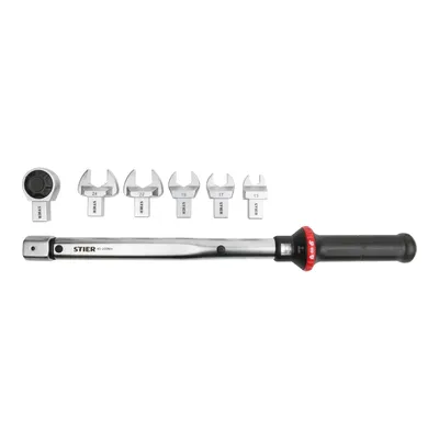 Produktbild von STIER Drehmomentschlüssel Multi+ mit Aufsteckwerkzeug, 7-teilig, 40 - 200 Nm, vierkant, multifunktional nutzbar, mit Lupenfunktion und Auslösesignal, Auslösegenauigkeit mit ±3% Toleranz