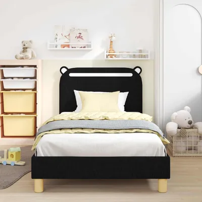 Produktbild von （Robust Möbel） Kinderbettgestell mit Kopfteil Schwarz 90 x 190cm Stoff - CL447390 - Klassische BettenJugendbett Tagesbett