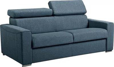 Produktbild von 3-Sitzer-Schlafsofa mit Express-Ausklappmechanismus aus blauem Stoff, mit Sitzfläche aus Memory-Schaum – Liegefläche auf breiten Lattenrosten (140 cm) – Matratze 18 cm VIZIR