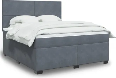 Produktbild von Design Boxspringbett mit Matratze Dunkelgrau 180x200 cm Samt, Klassische Betten 2024 Neu