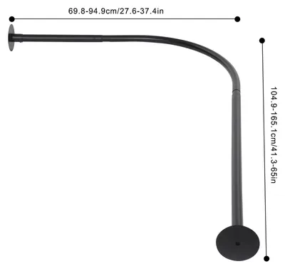 Obrázok produktu pre L-tvarová závesná tyč na sprchový záves – rohová tyč – nastaviteľná 70–95 x 105–165 cm – nerezová oceľ 201 – montáž na stenu bez vŕtania alebo s možnosťou vŕtania – čierna