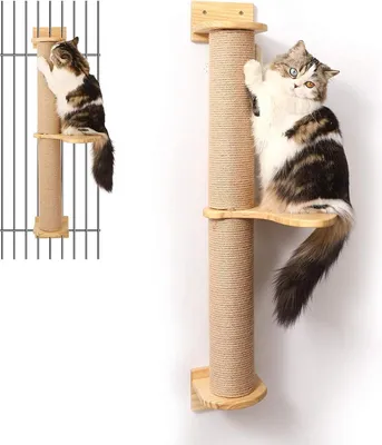 Produktbild von Wandmontierter Katzen-Spielbaum mit Kratzsäulen - Jute Kratzer - Kiefernhängematte - Katzenaktivitätsbaum