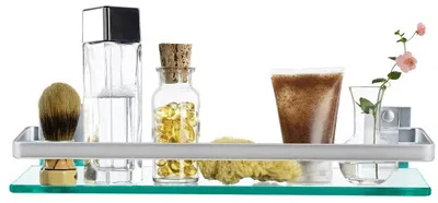 Image de Étagère murale pour salle de bain, étagère d'angle en verre avec support métallique, dimensions 38,5 x 11,5 cm