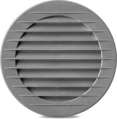 A round gray vent with horizontal slats.