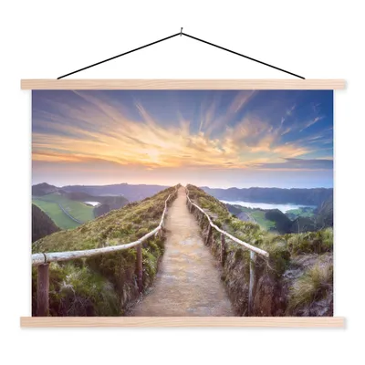 Produktbild von MuchoWow® Textilposter Berge - Natur - Weg 120x90 cm mit holzfarbenen Rahmen - Magnetisch