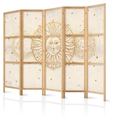 Produktbild von Muralo Japanischer PARAVENT 5-teilig Raumteiler klappbar PREMIUM-Vliesleinwand MONDE UND STERNE für Büro 225cmx172cm