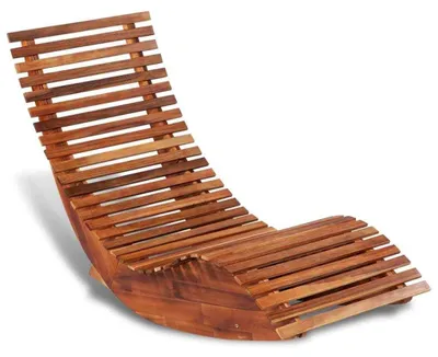 Image de Transat en bois d'acacia, transat berceau, transat de jardin, transat en bois, chaise longue, transat de plage, idéal pour le jardin, la terrasse et le sauna. Design rétro. Dimensions : 149 x 60 x 86 cm