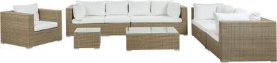 Produktbild von BELIANI Lounge Set Rattan Hellbraun 8-Sitzer mit Auflagen in Cremeweiß Klassisch