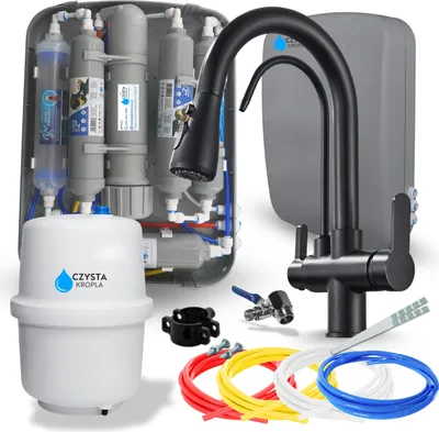Produktbild von Wasserfilter Set RO7 Slim mit 3-Wege Küchenarmatur Nordic Schwarz matt, 7-stufige Filtration, Mineralisierung