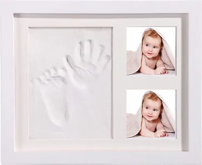 Obrázek produktu pro Rám na fotky s otisky rukou a nožiček miminka – DIY, dárek na oslavu narození, bezpečný a elegantní, z pravého dřeva (bílý)