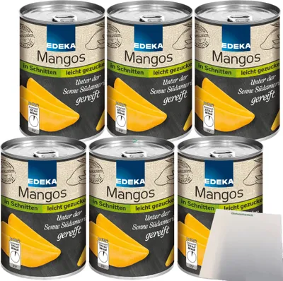 Produktbild von Edeka Mangos in Schnitten leicht gezuckert 6er Pack (6x425g Dose) + usy Block