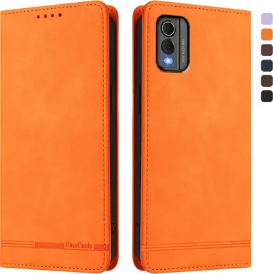 Produktbild von Hülle für Nokia C32, Retro Kunstleder Ständer Klapphülle mit Kartenfächer und Magnetische Orange